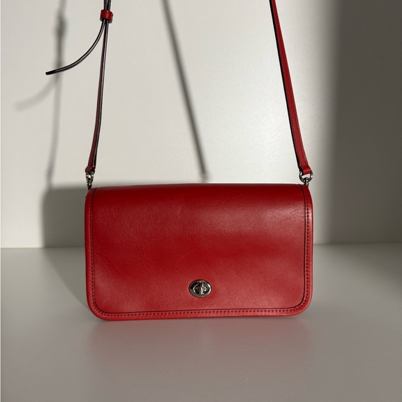 Coach Handbags - COACH Red Penny Smooth Glove Calf Leather Shoulder Crossbody Bag